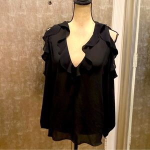 NWT Alice +Olivia cold shoulder ruffle blouse, L